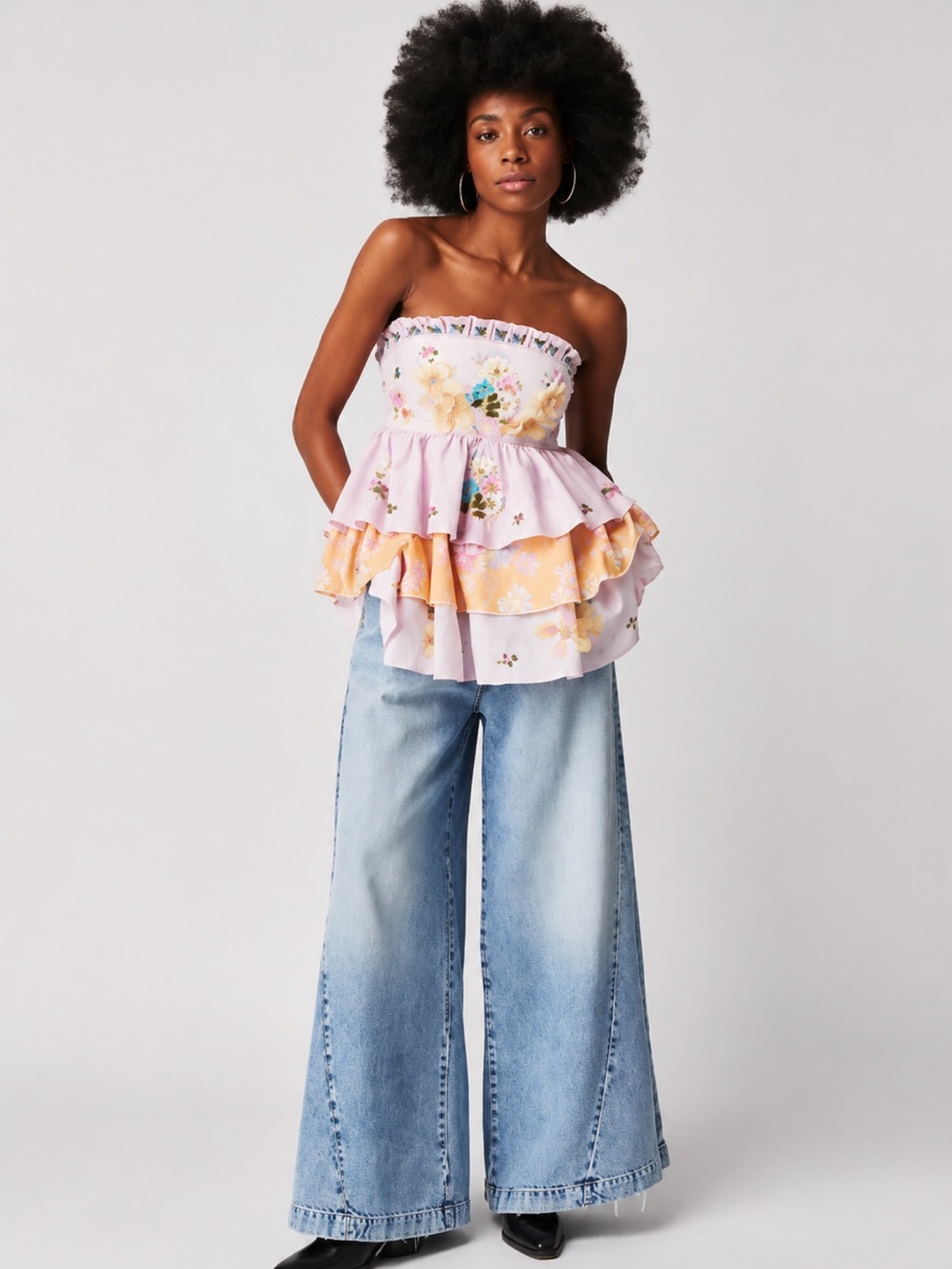 Fillyboo Blouse Sweet Pea Strapless Ruffle Tiered Embellished in Pink Medley